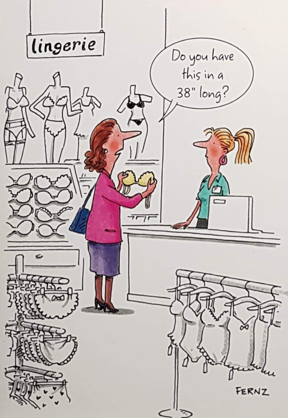 Birthday Card - Humour / Woman Shopping fo Lingerie