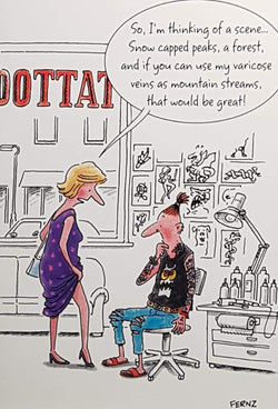 Birthday Card - Humour / Woman in Tattoo Parlour