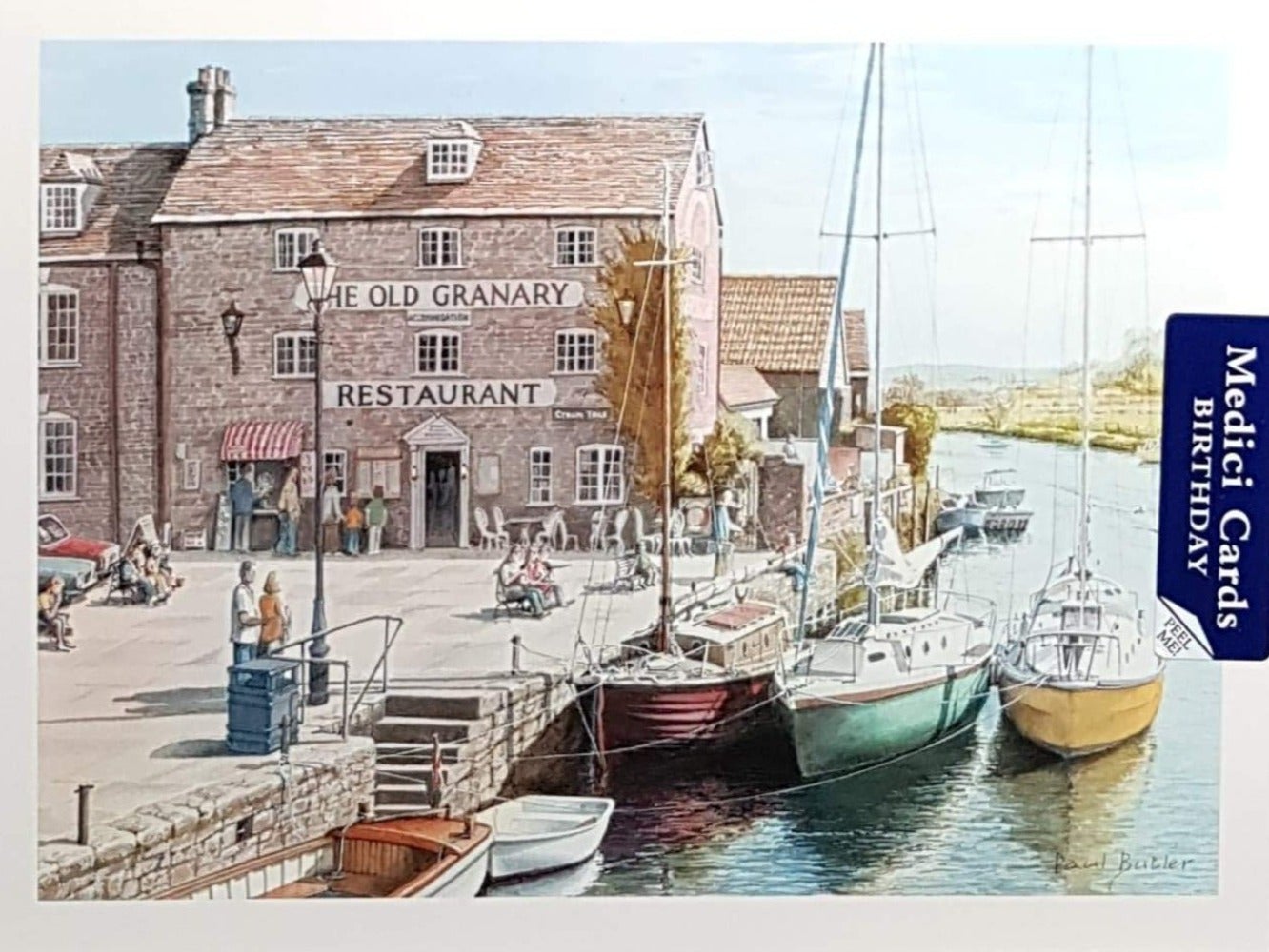 Birthday Card - Sail Boats Parked Beside Old Restaurant