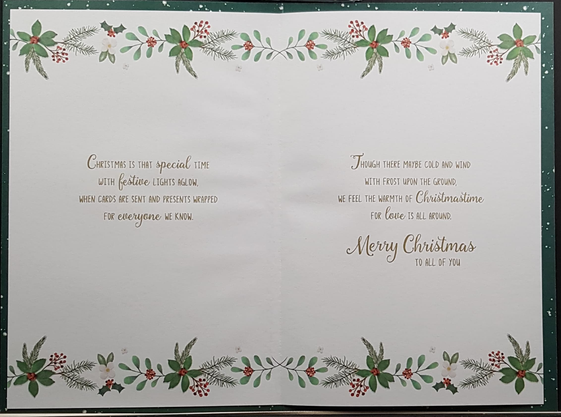 Grandson & Family Christmas Card - Wreath on Green Background & Gold Font