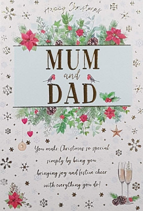 Mum And Dad Christmas Card - Two Robins Sitting On Letters D