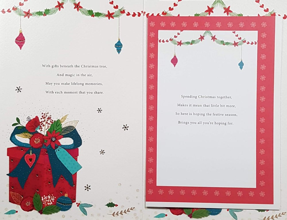 Mum And Dad Christmas Card - Big Christmas Tree Framed Red Frame With Snowflakes