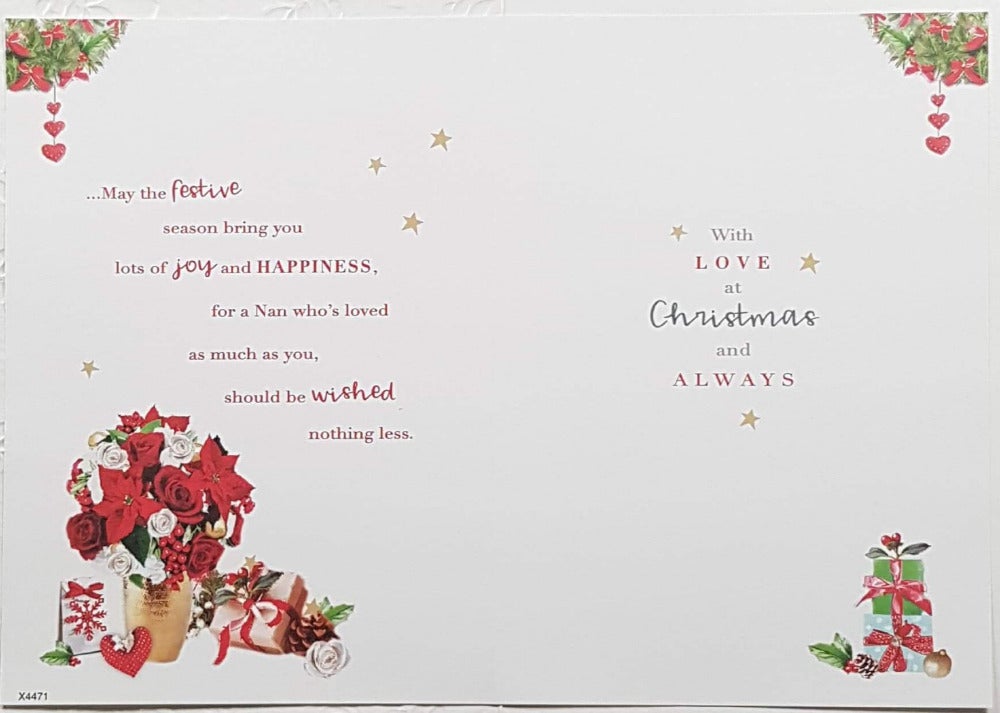 Nan Christmas Card - Red Heart & Floral Frame