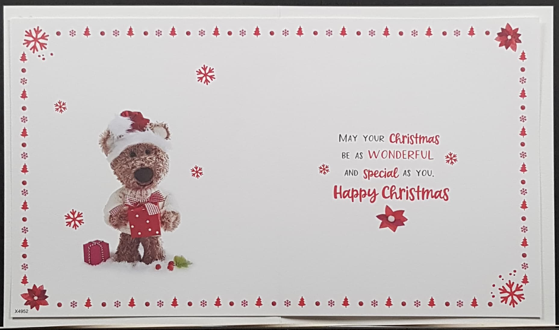 Godmother Christmas Card - Teddy Bear in Jumper Holding Red Gift Box