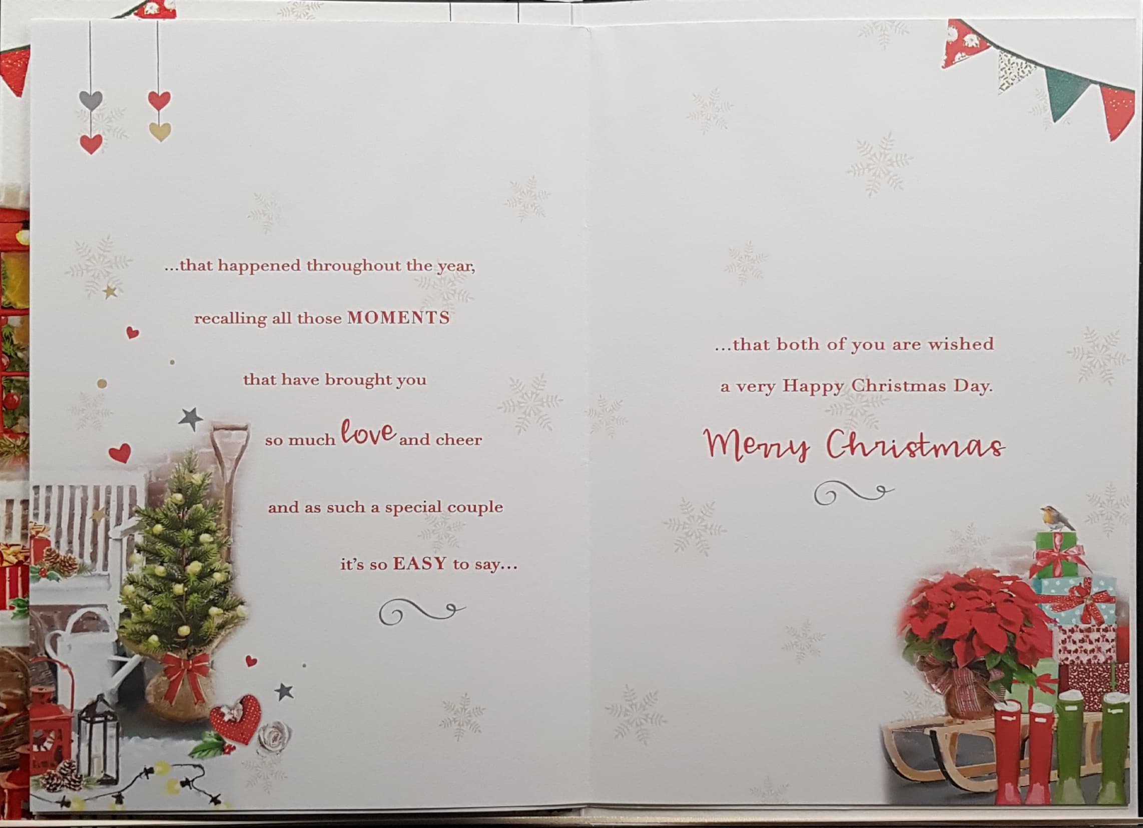 Special Couple Christmas Card - Festive Cheer & Red Bauble Above Christmas Tree & Wellies