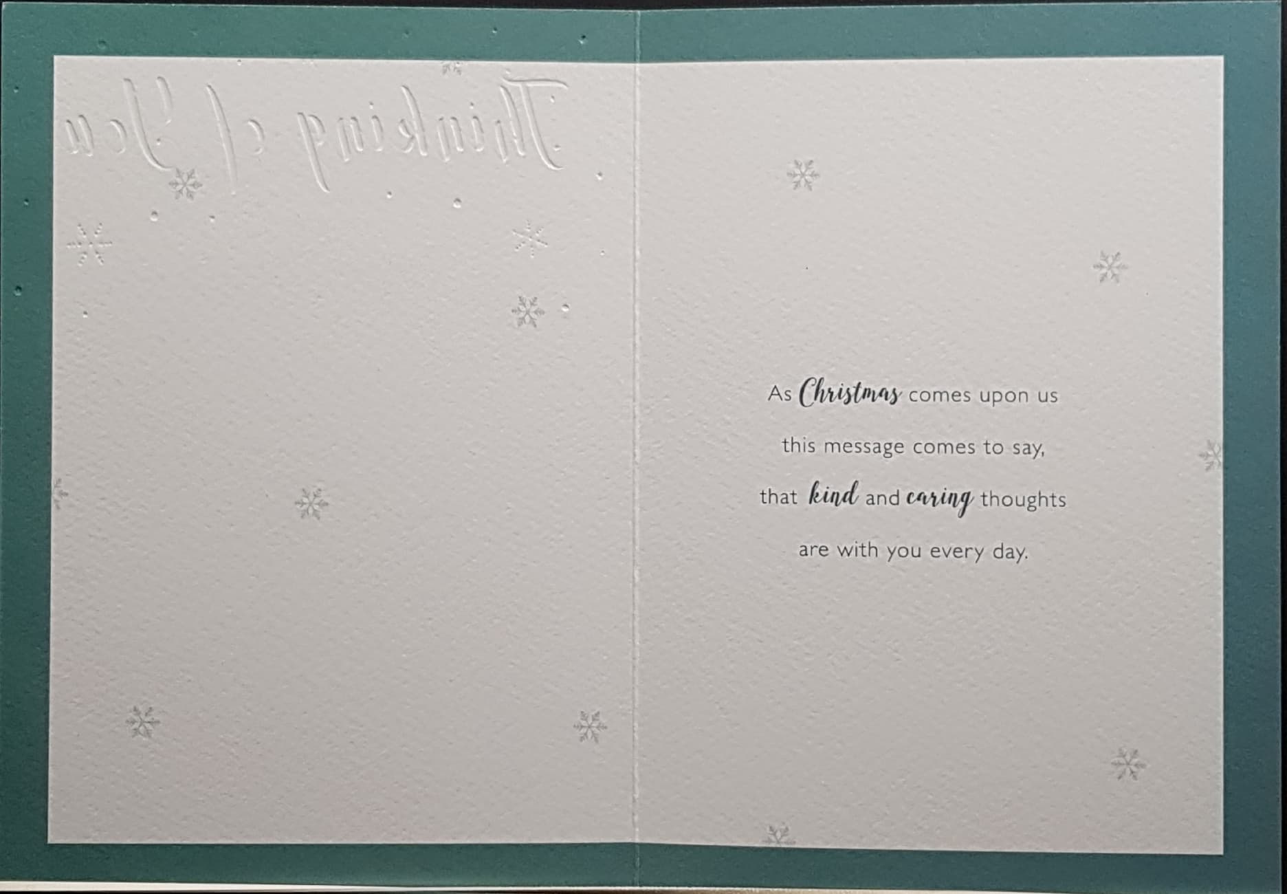 Thinking Of You Christmas Card - Cute Dog And Golden Text