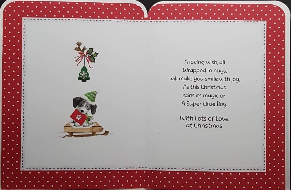 Baby Christmas Card / Boy - Baby Dog And Baby Reindeer Are Sledding