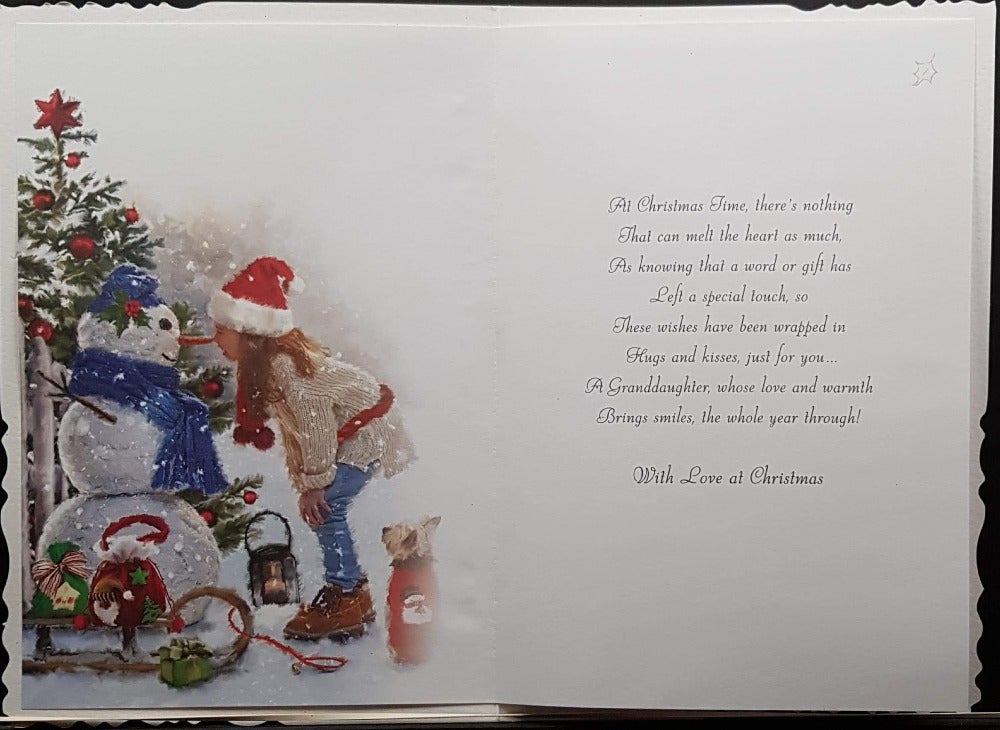 Granddaughter Christmas Card - Nose To Nose With The Snowman