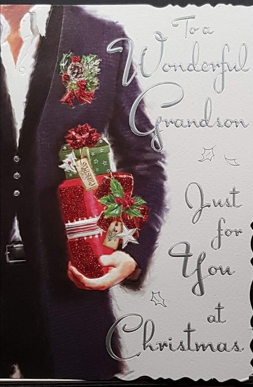 Grandson Christmas Card - The Man Wearing Elegant Outfit & Just For You