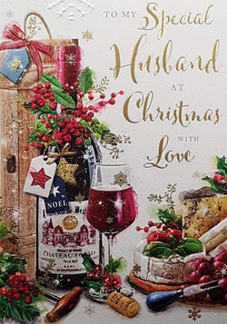 Husband Christmas Card - Bottle Of Wine & To My Special Husband