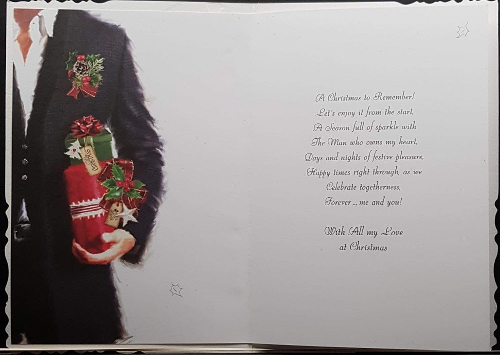 Husband Christmas Card - Man Wearing Elegant Outfit Holding Gifts