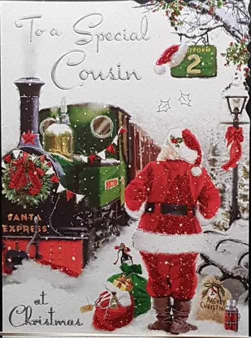 Cousin Christmas Card - Santa Claus On The Train Station