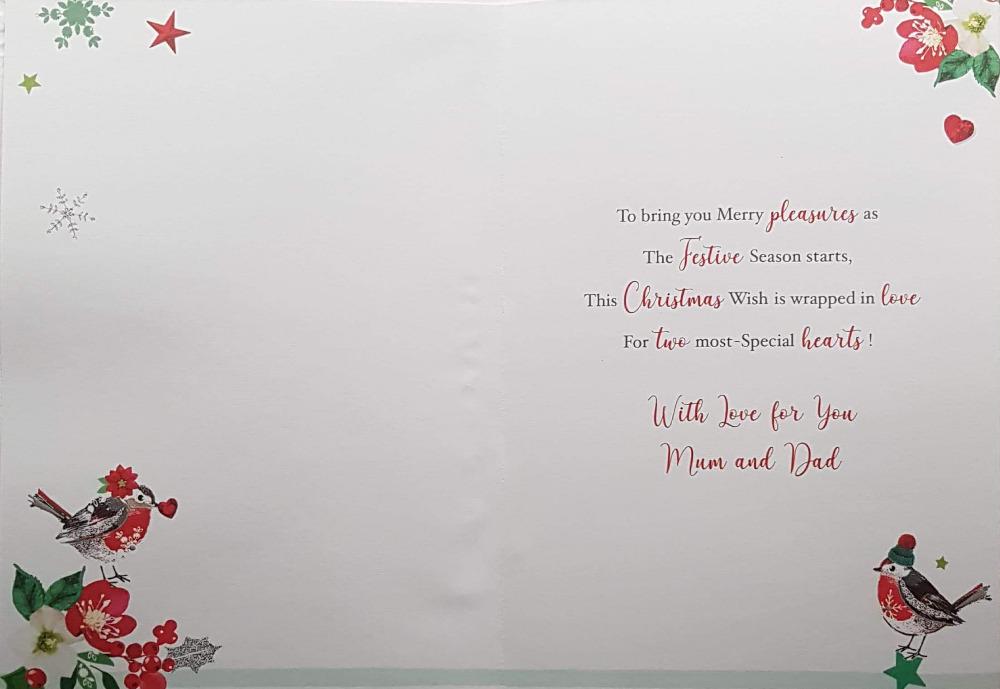 Mum And Dad Christmas Card - Two Robins Look At Each Other