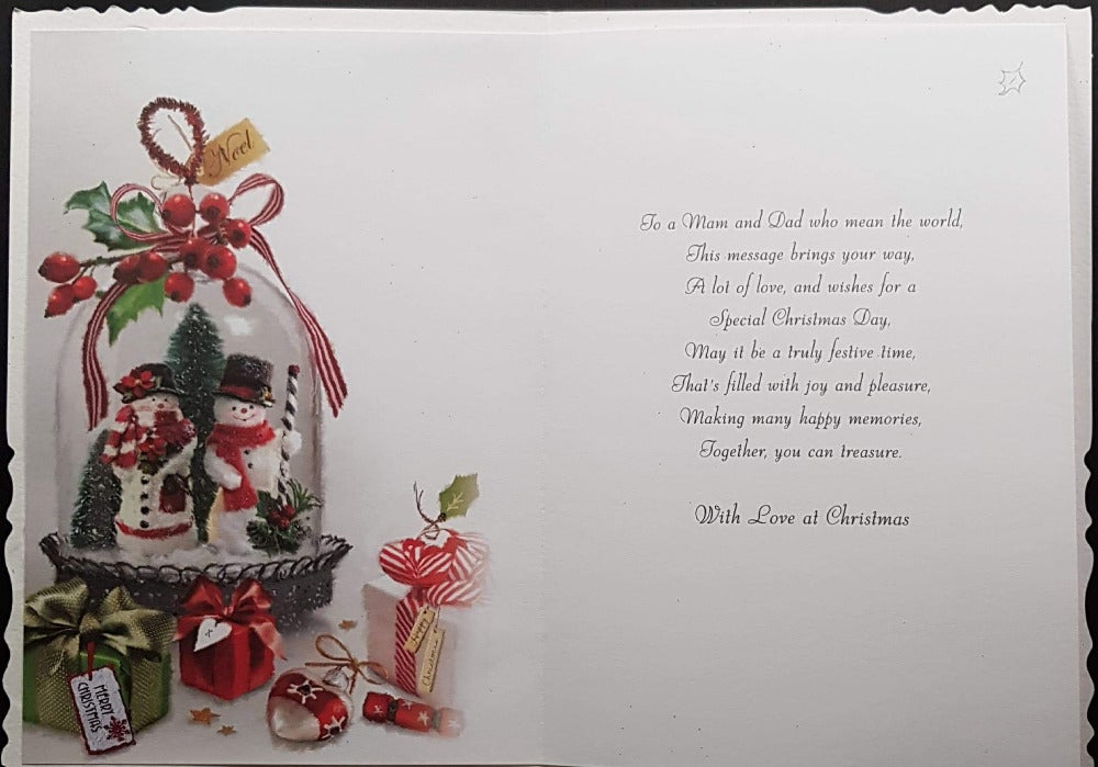 Mam And Dad Christmas Card - Mr & Mrs Snowman In A Snowball