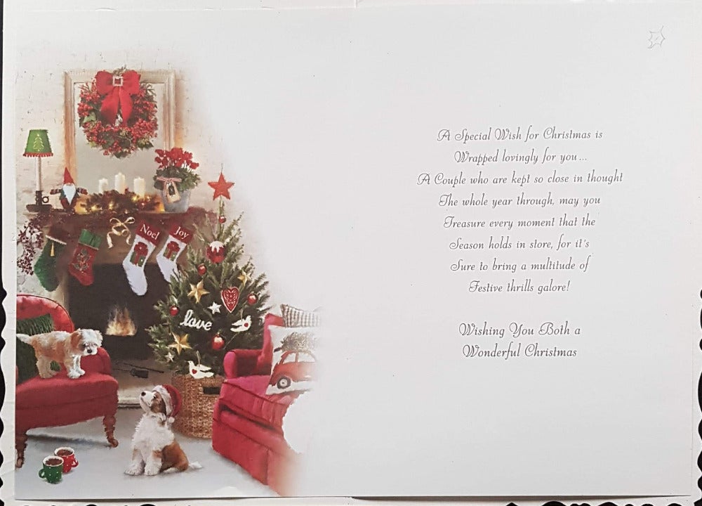 Sister And Brother In Law Christmas Card - Two Puppies In A Festive Living Room