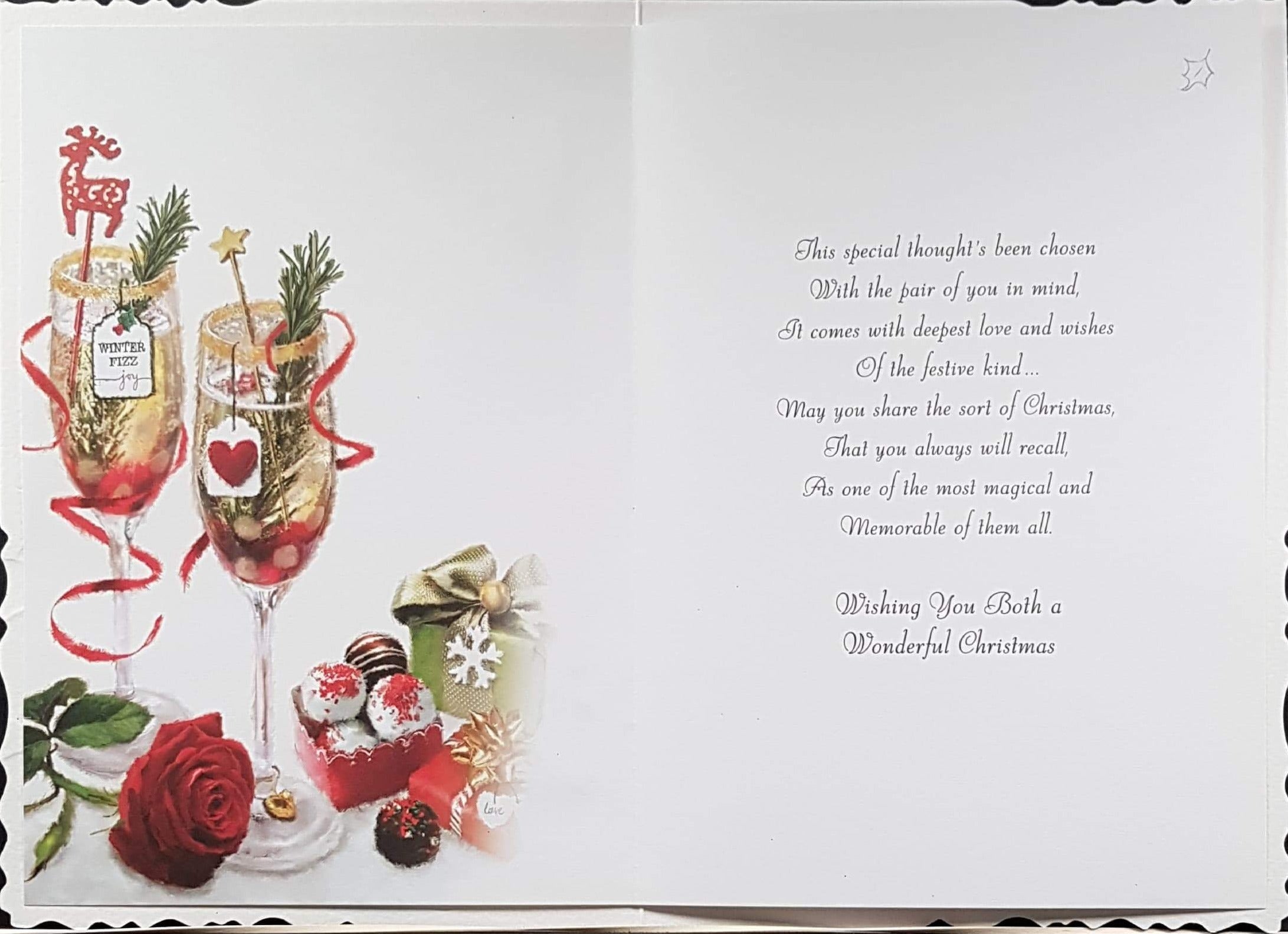 Son And His Partner Christmas Card - At Christmas & Glasses of Mulled Wine , Gifts & Rose