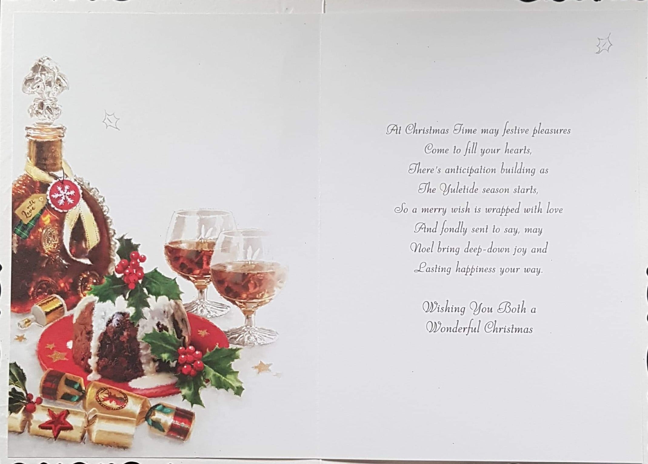 Brother And Partner Christmas Card - At Christmas & Glasses & Christmas Pudding