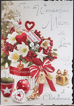 Nana Christmas Card - With Love at Christmas & Basket with Berries & Flowers