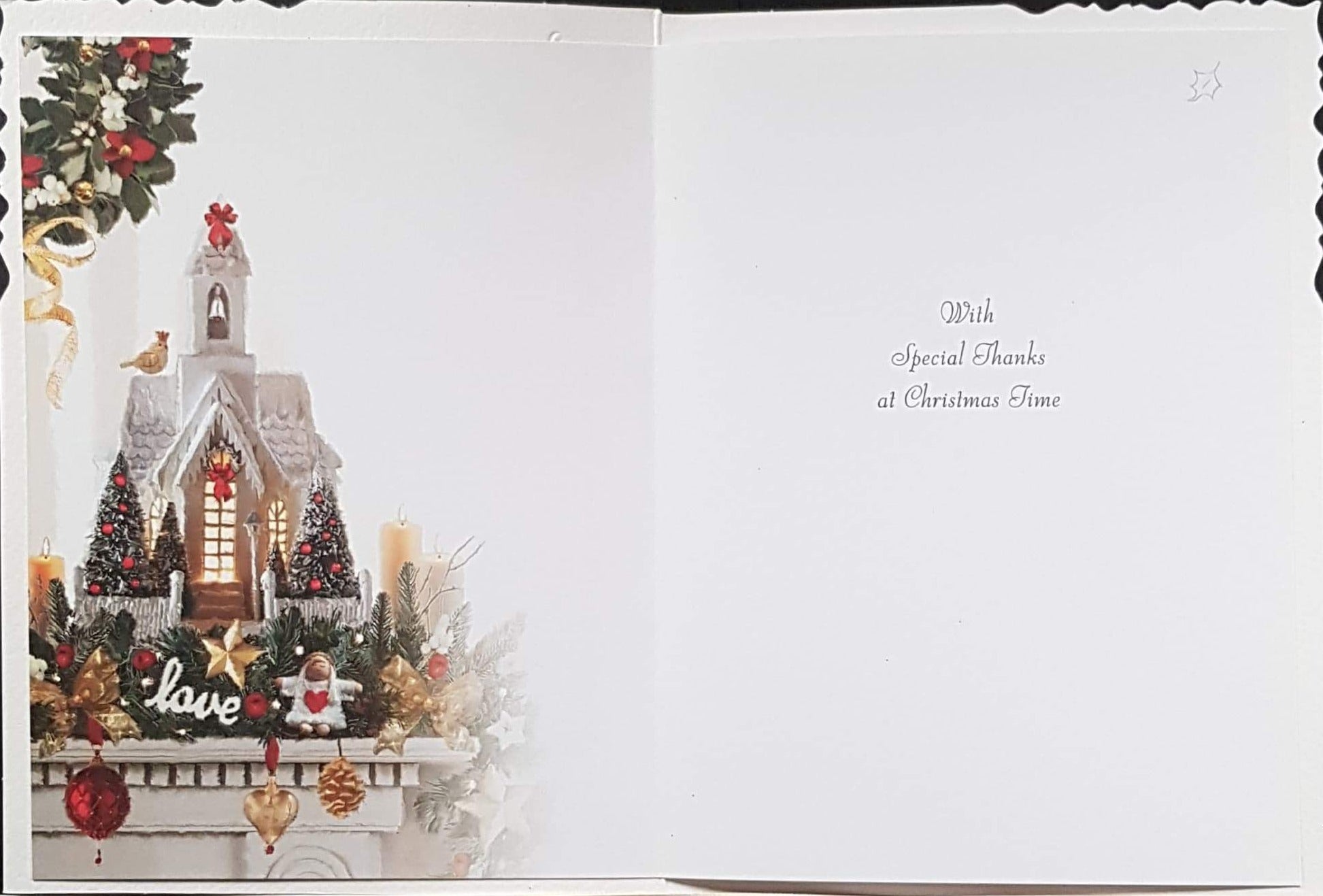 Thank You Christmas Card - With Special Thanks & Church Ornament with Garland