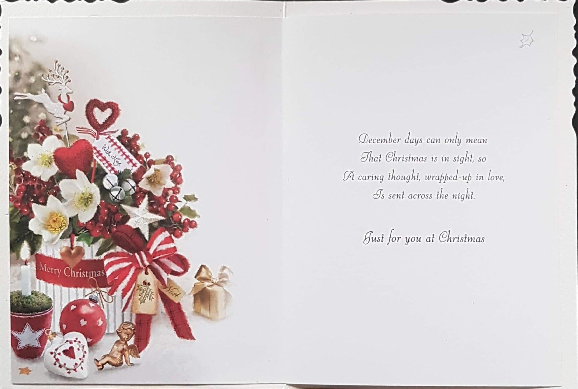 Thinking of You Christmas Card - A Caring Thought For You & Flowers & Berries in Basket