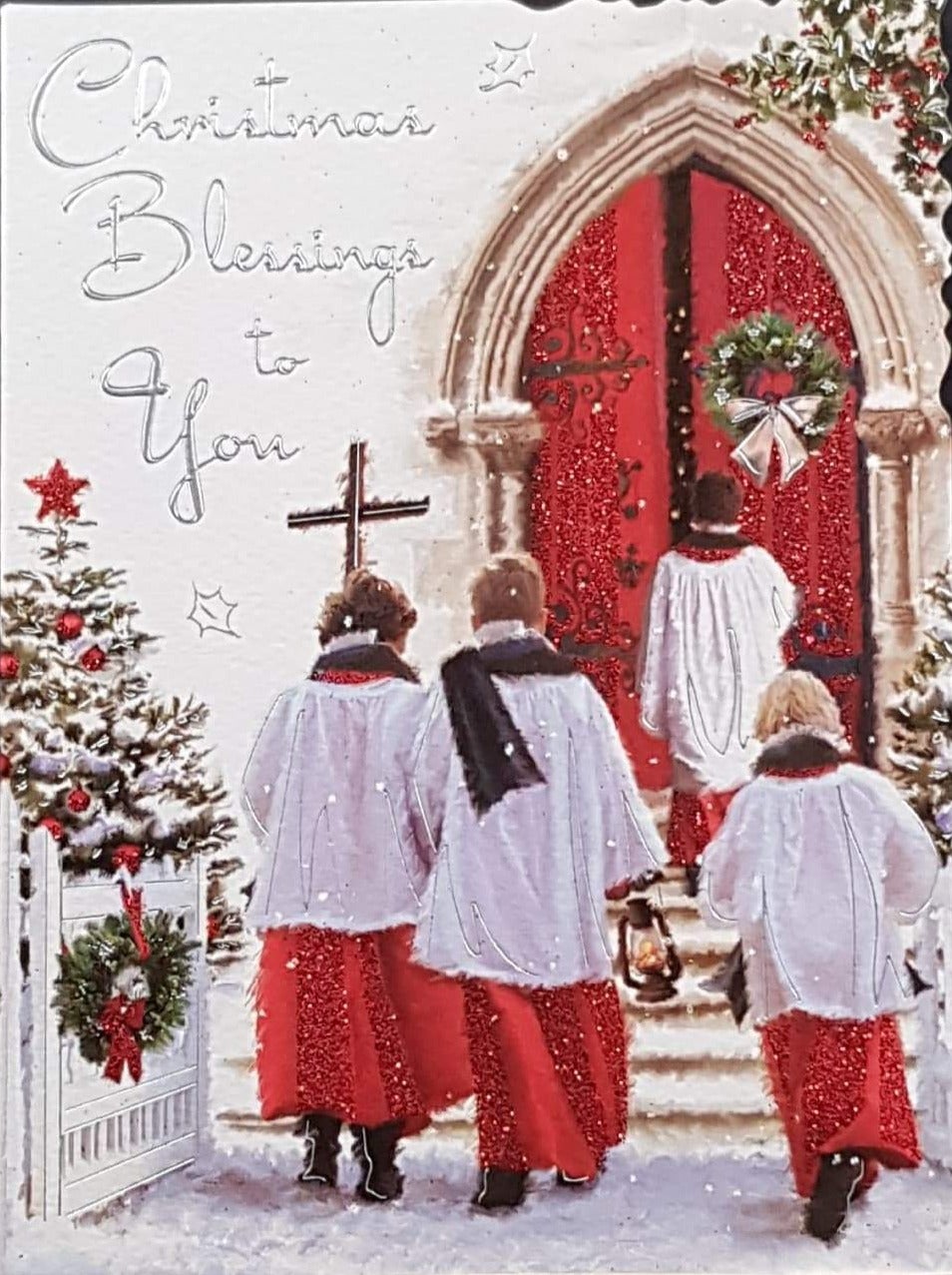 General Christmas Card - Christmas Blessings To You & Church Choir Approaching Church