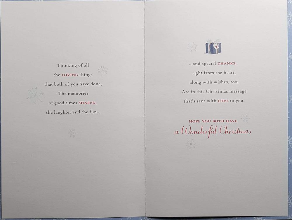 Mum And Dad Christmas Card - Mr & Mrs Snowman In The Snowy Forest