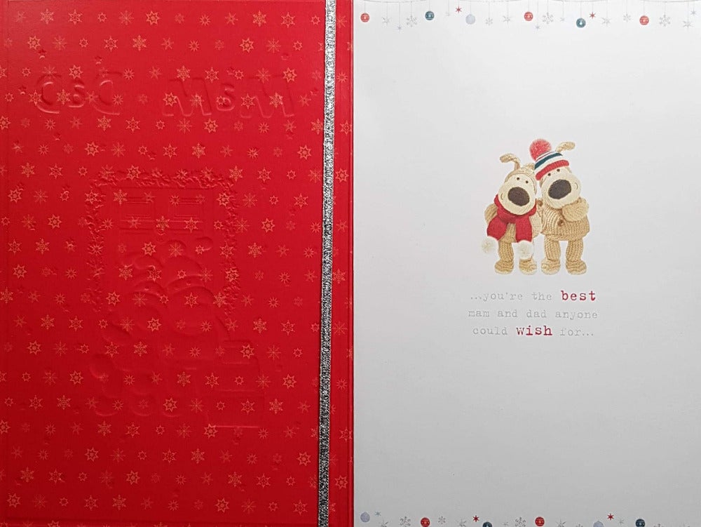 Mam And Dad Christmas Card - Loving Couple Dogs & Perfect Time