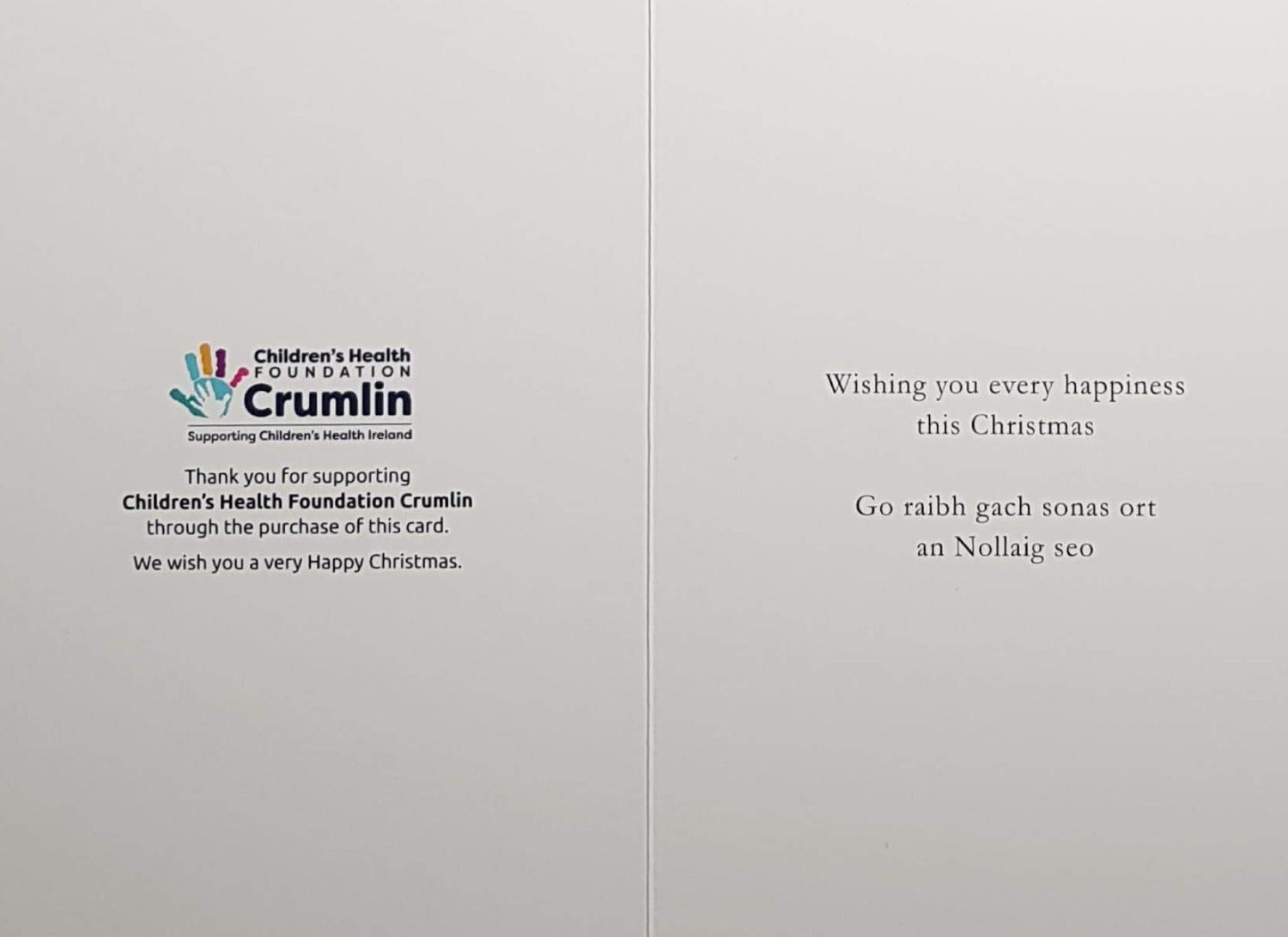 Charity Christmas Card (In Irish & English) - Cello / Children's Health Foundation & Baby Jesus And The Animals