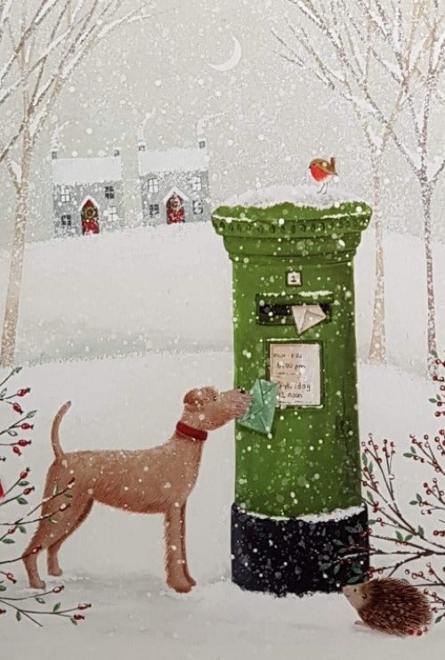 Charity Christmas Card (In Irish & English) - Cello / Children's Health Foundation & Dog Posts Christmas Greetings