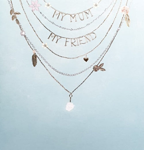 Birthday Card - Mum / Gold Necklace On Blue Background