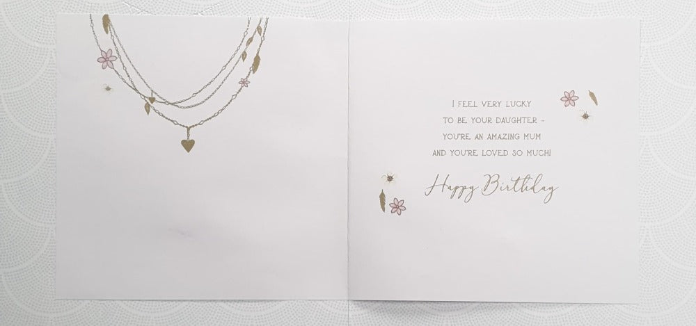 Birthday Card - Mum / Gold Necklace On Blue Background