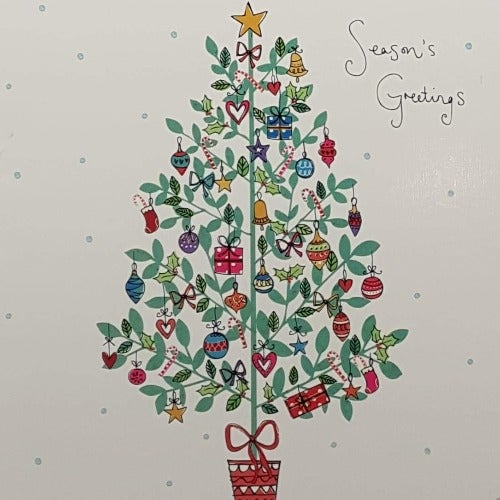 Season's Greetings Charity Christmas Card (In Irish & English) - Cello Small / The Irish Hospice Foundation & Christmas Tree In Red Pot
