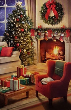 Charity Christmas Card (In Irish & English) - Cello / Children's Health Foundation & Living Room With Festive Decorations