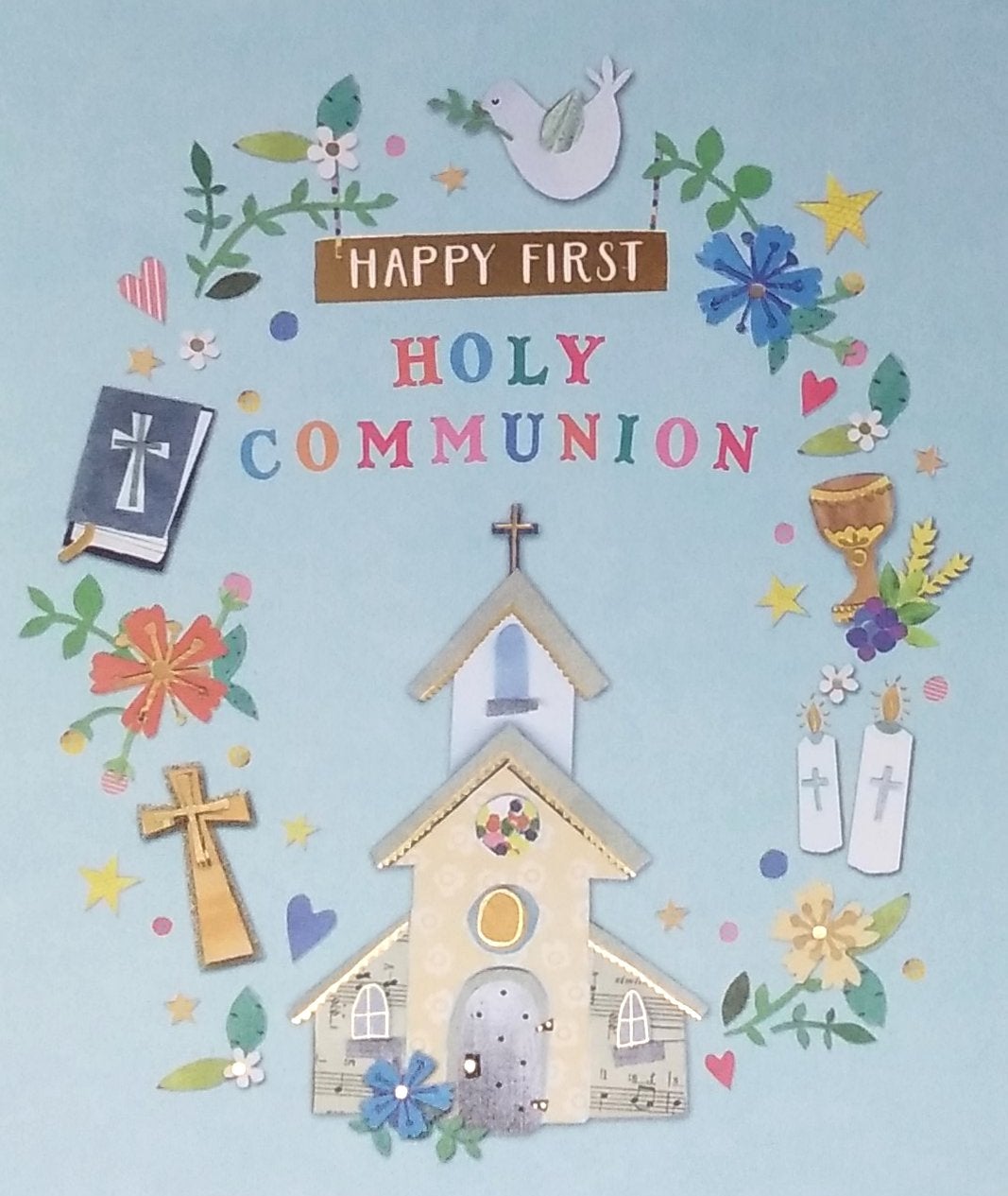Communion Card - Church & Floral Frame