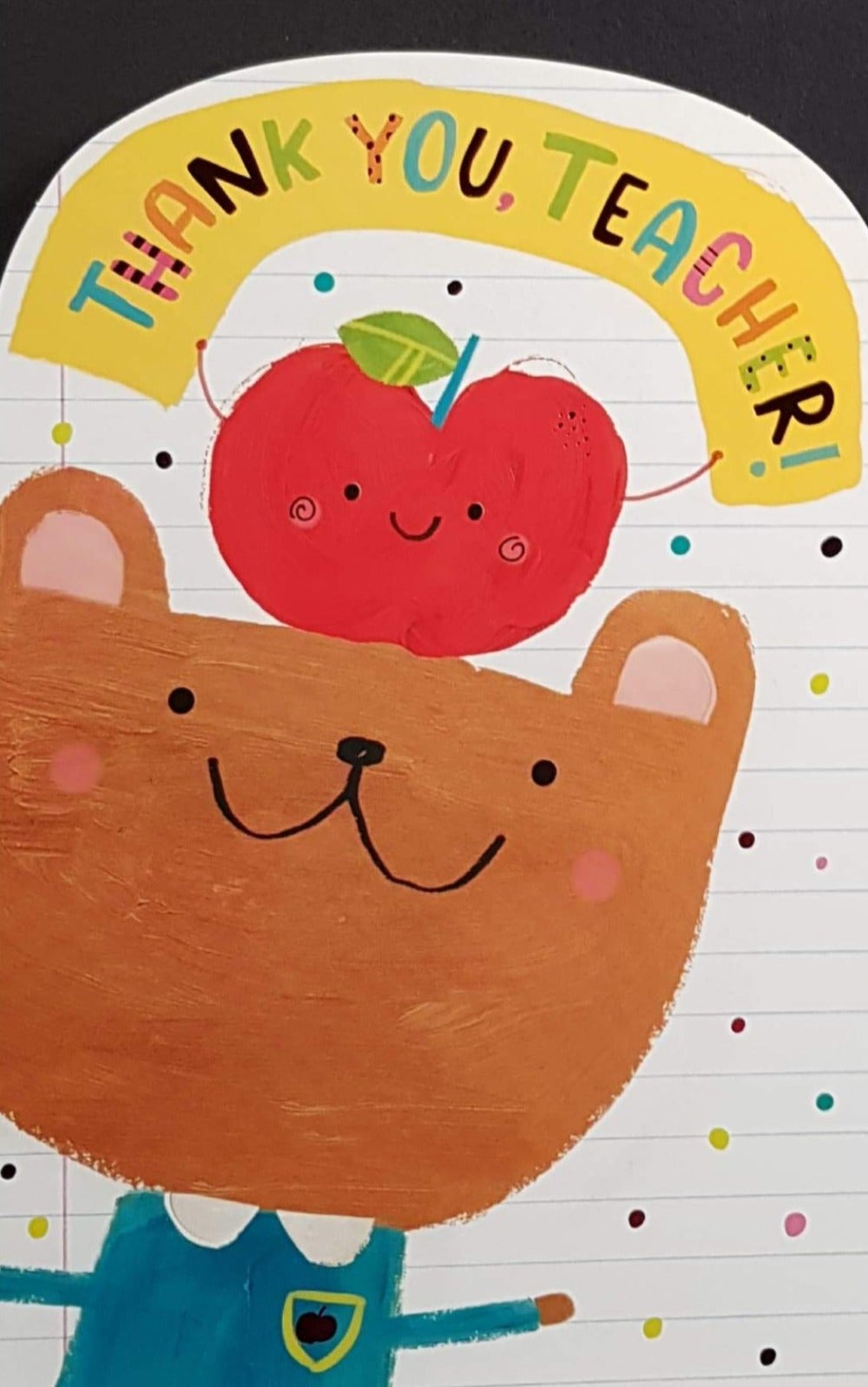 Thank You Card - Teacher / Happy Bear & Red Apple