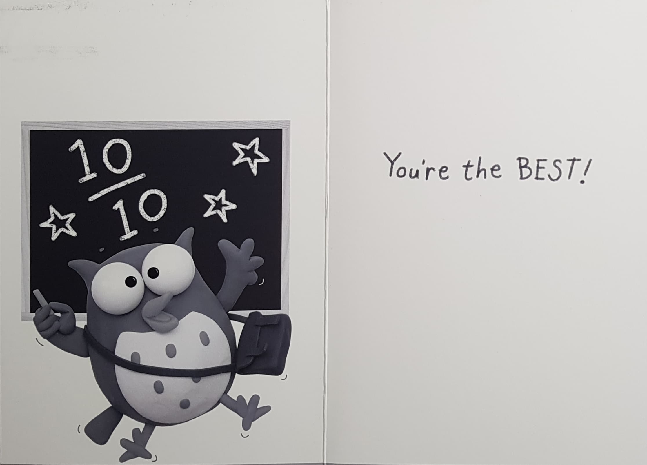 Thank You Card - Teacher / Happy Owl Wearing Purple Bag