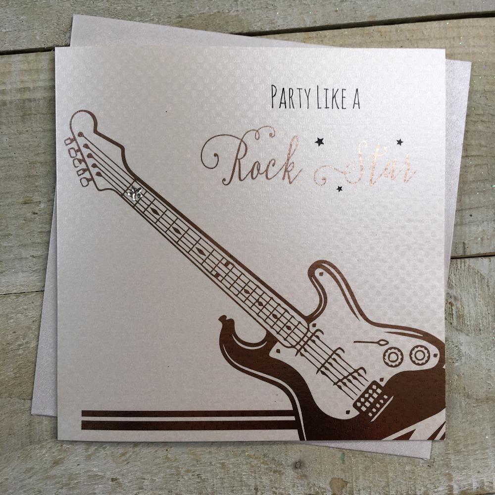 Birthday Card - Playing Like A Rock Star & Gold Electric Guitar