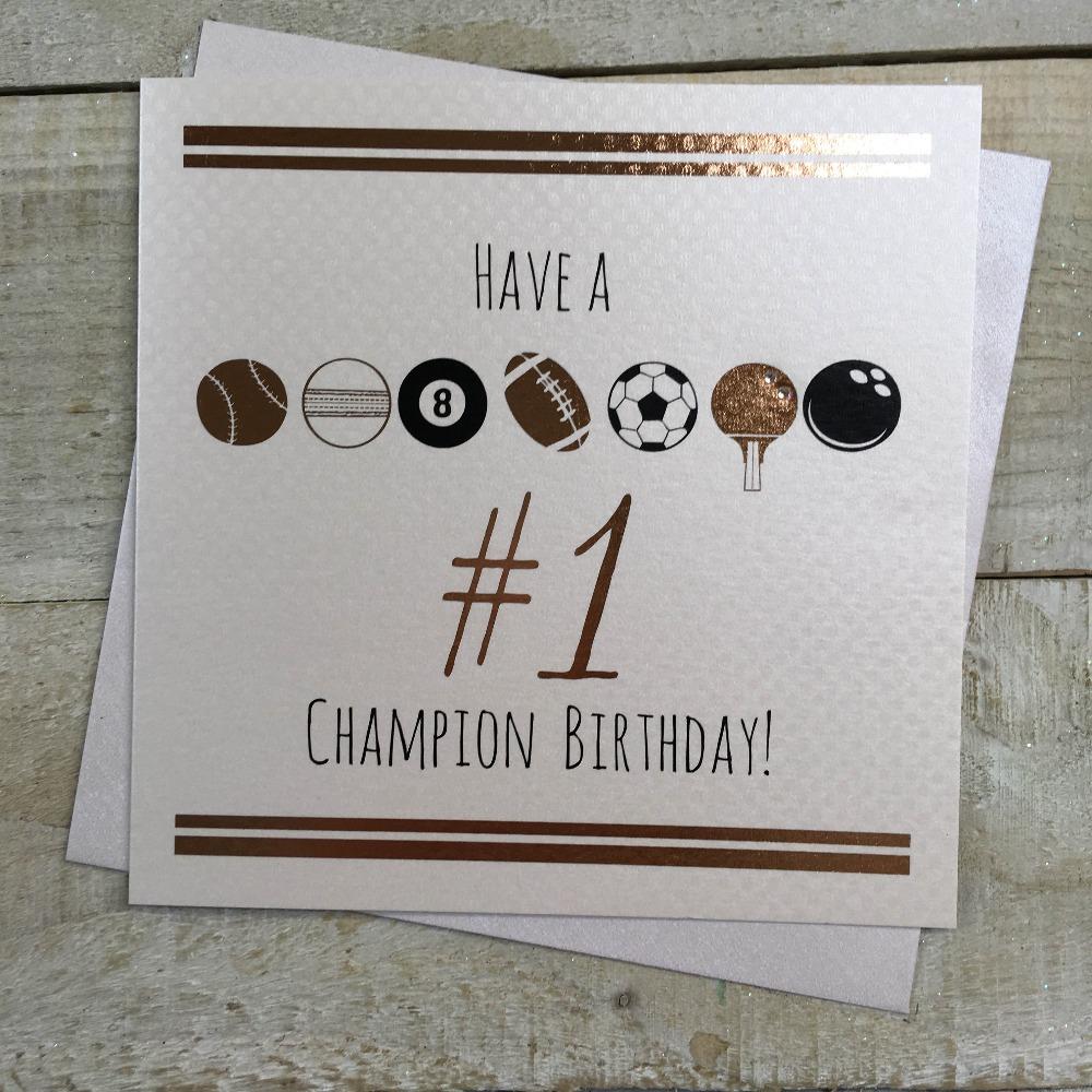 Birthday Card - Have A #1 Champion Birthday! & Row of Sports Balls & Paddle