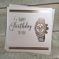 Birthday Card - Happy Birthday to You & Shiny Gold Men's Watch