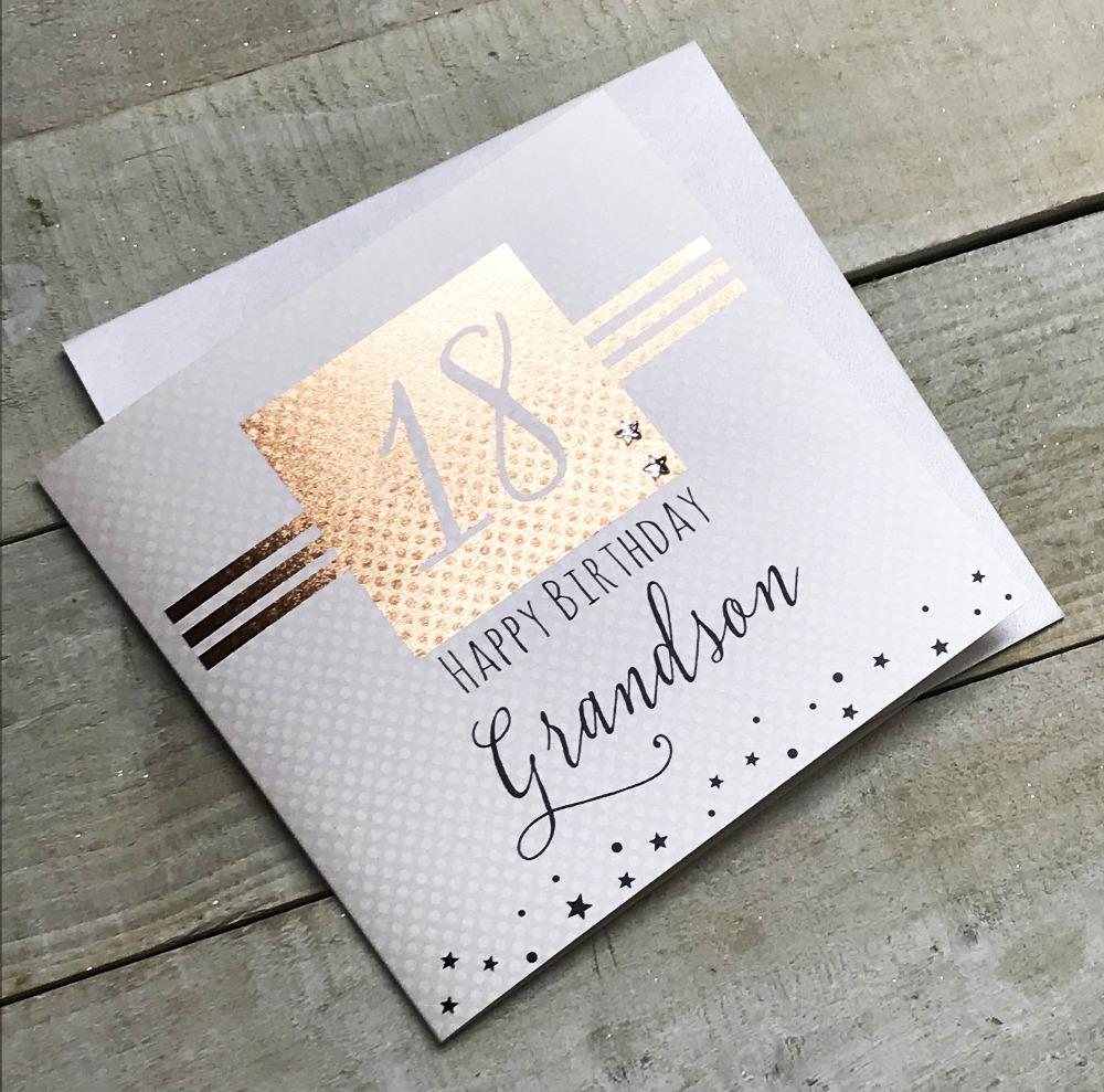Age 18 Birthday Card - Grandson / A Shiny Gold Square & 18