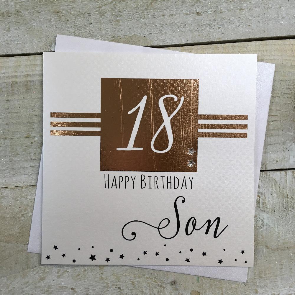 Age 18 Birthday Card - Son / A Gold Square And Two Silver Stars