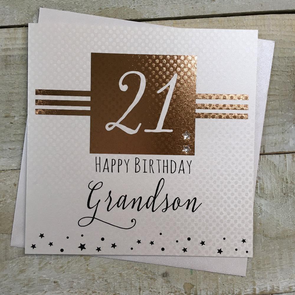 Age 21 Birthday Card - Grandson / A White '21' In A Gold Square