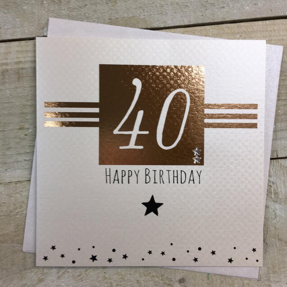 Birthday Card - Age 40 / '40' in Shiny Gold Square & Stripes