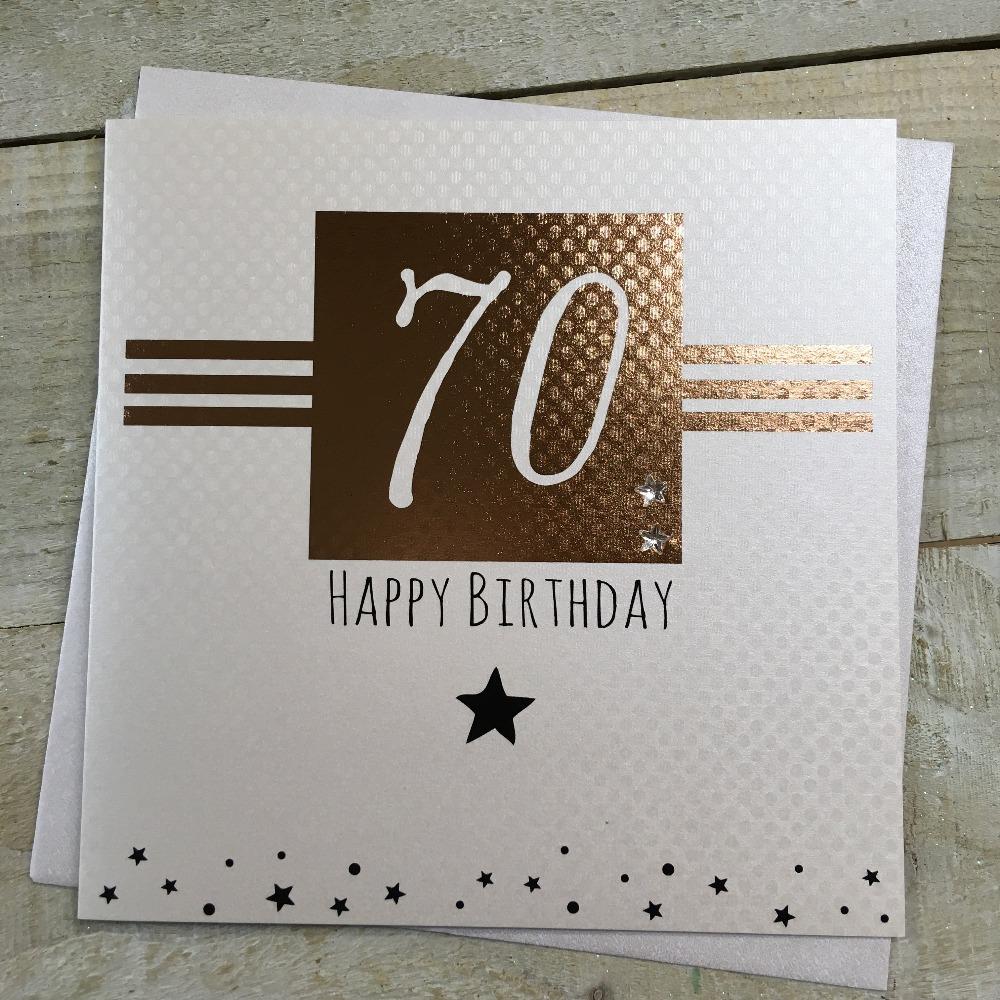 Birthday Card - Age 70 / '70' on Shiny Gold Square & Stripes