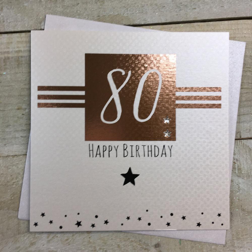 Birthday Card - Age 80 / '80' in Shiny Gold Square & Stripes