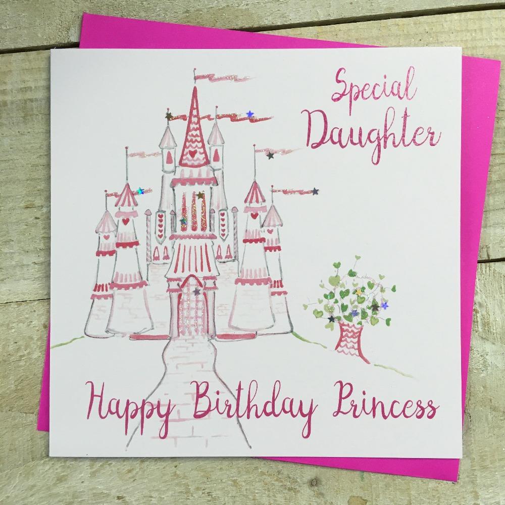 Birthday Card - Special Daughter / Happy Birthday Princess & Pink Princess Castle