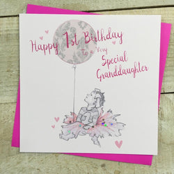 Birthday Card - Age 1 / Special Granddaughter & Little Girl in Tutu with Balloon