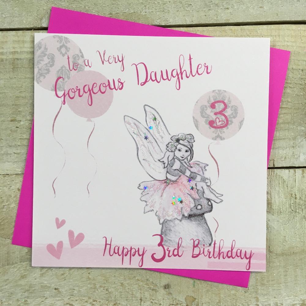 Birthday Card - Age 3 - Daughter / Fairy in Pink Dress