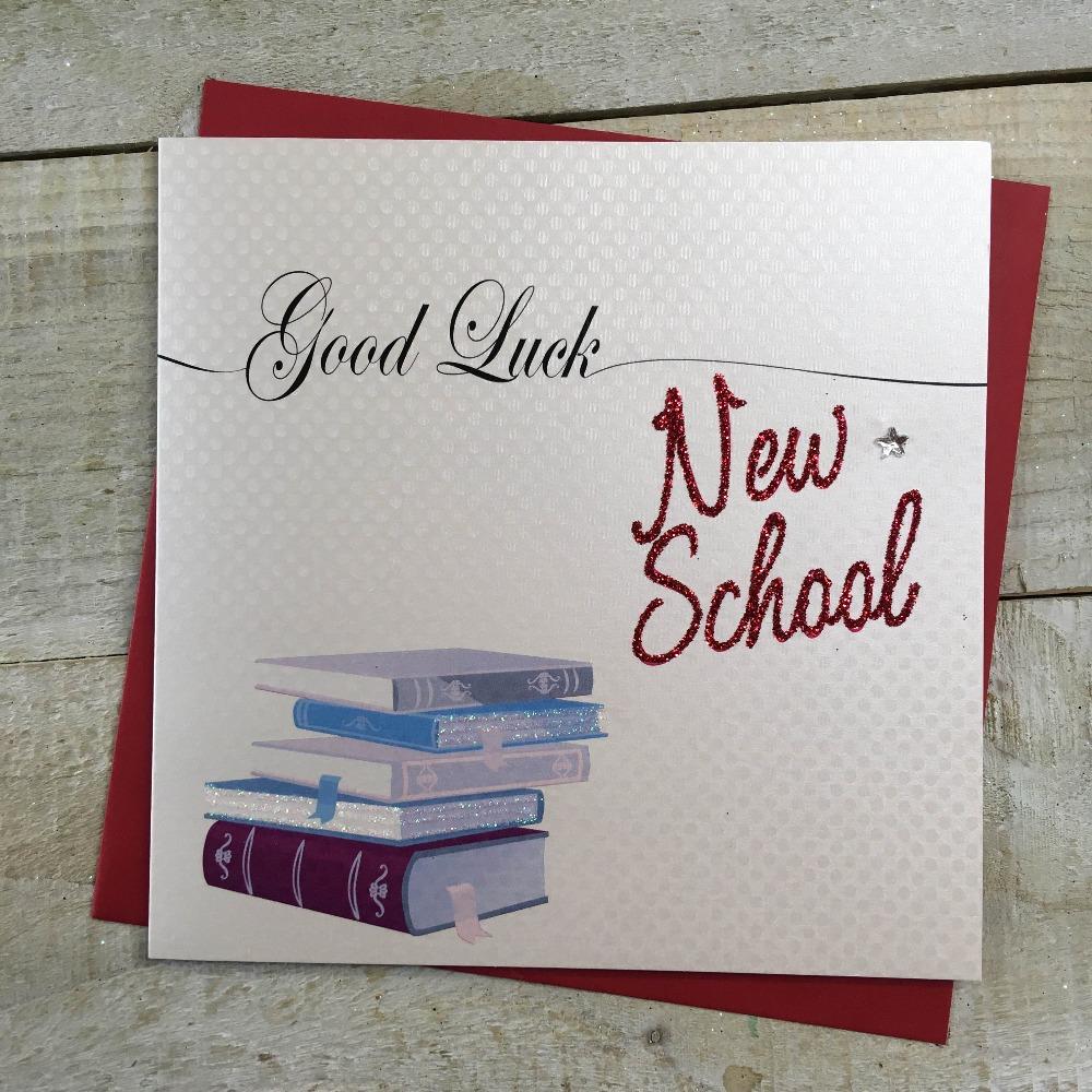 New School Card - Good Luck / Book In Red Cover
