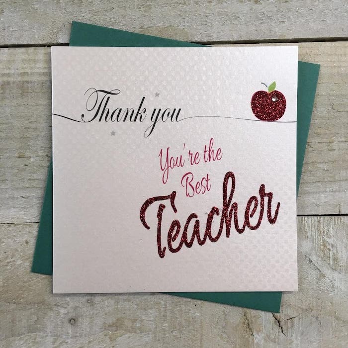 Thank You Card - Teacher / Red Apple On The Top Corner